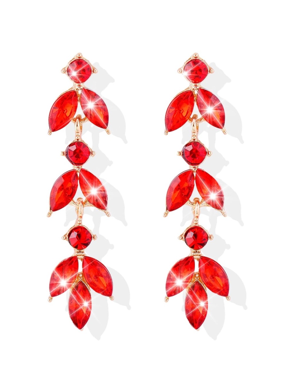 Gold-Setting Red Crystal Drop Earrings - Women Jewelry